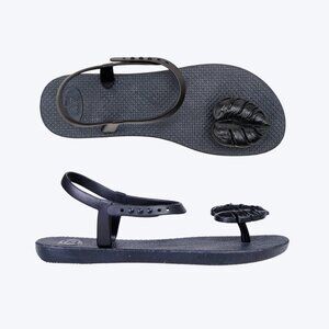 ZHOELALA – Sandals Comfort “TROPICAL LEAVES” • Charcoal Black